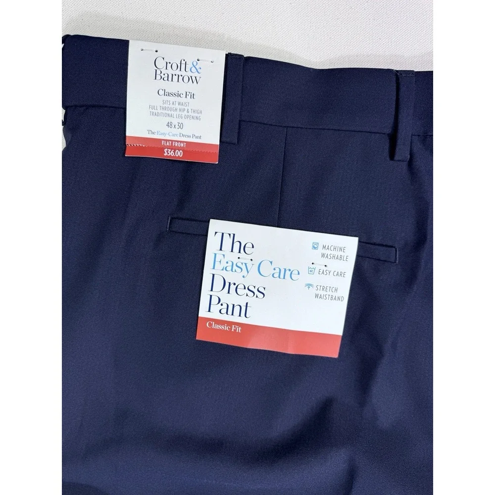 Croft & Barrow Easy Care Dress Pant Men 48x30 (48x29.5) NWT Admiral Navy Classic